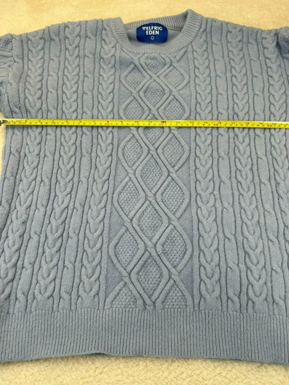 Aelfric Eden Mens Cable Knit Sweater Blue Size L Cotton Blend Crew Neck - Picture 4 of 5